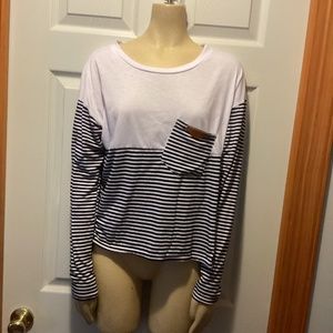 Navy/white Sm Long Sleeve Dsonabed Jeans Top